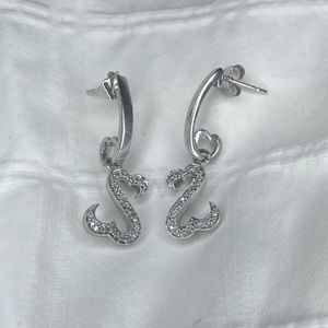 Jane Seymour Open Heart Diamond Earrings. 1/10 carat. Sterling Silver.